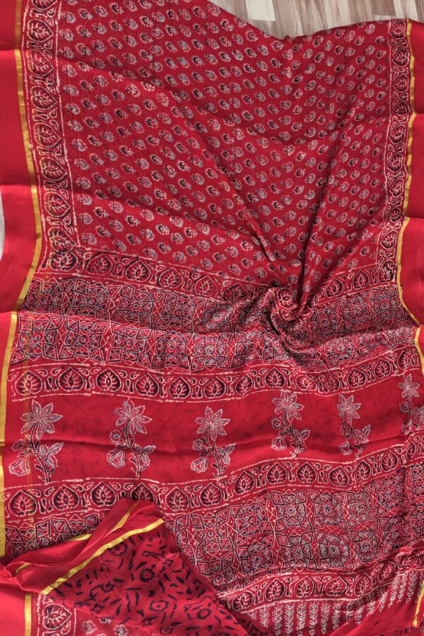 Bright Gold Block Printed Chiffon Saree