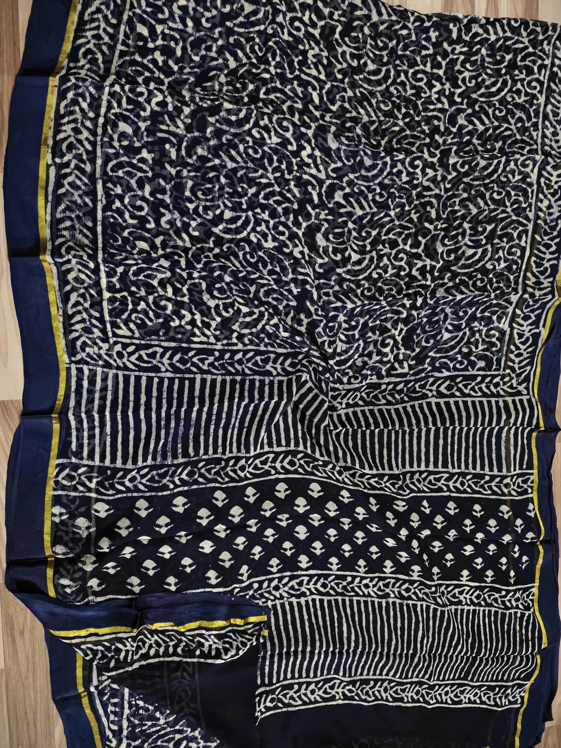 Heritage Bagru Double Diamond Chiffon Saree