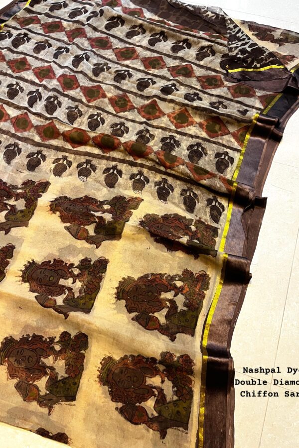 Jasmin Chiffon Saree Nashpal Dye - Bagru Print