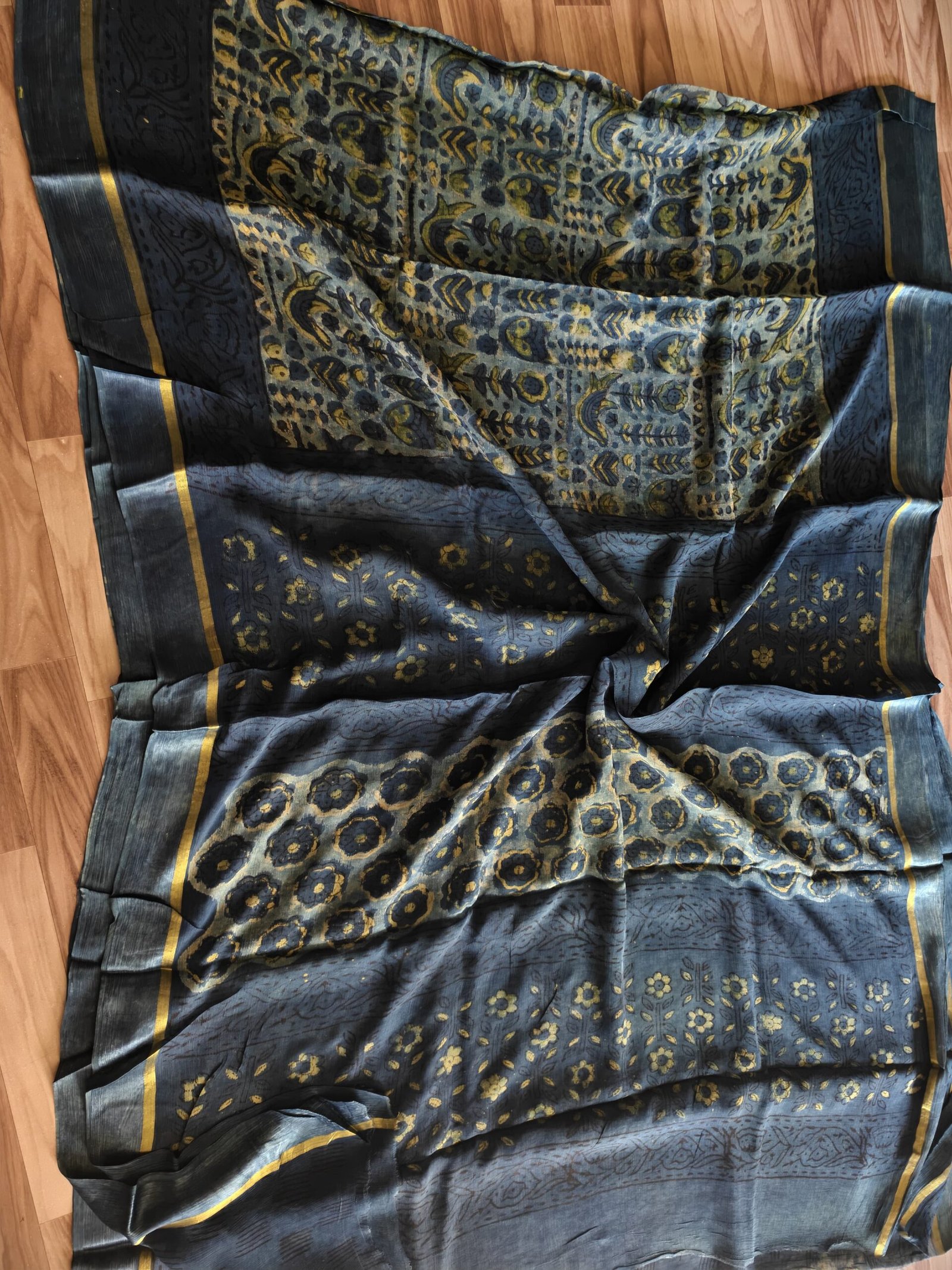 Dove Grey Handcrafted Bagru Print Chiffon Saree
