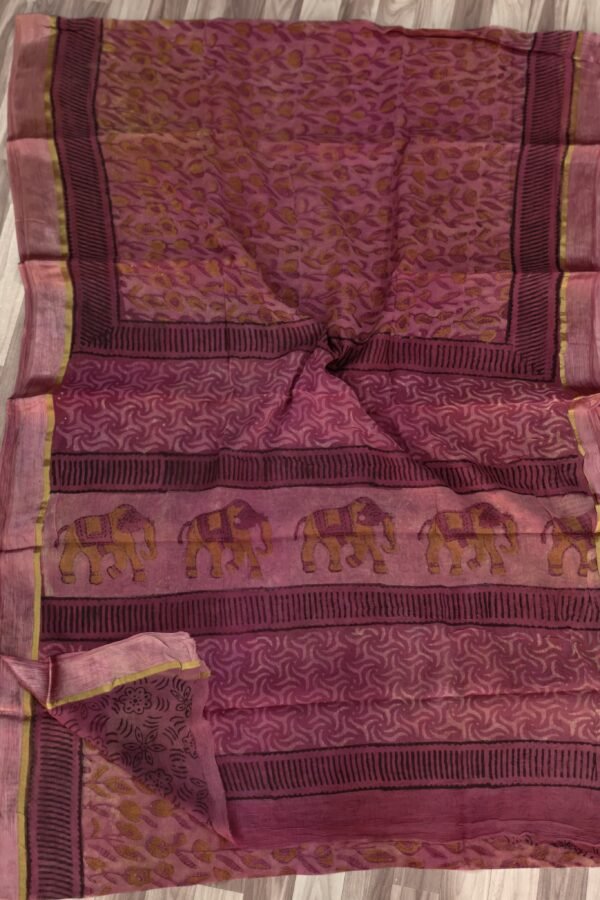 Rosy Finch Bagru Made Chiffon Saree – Hand Block Print