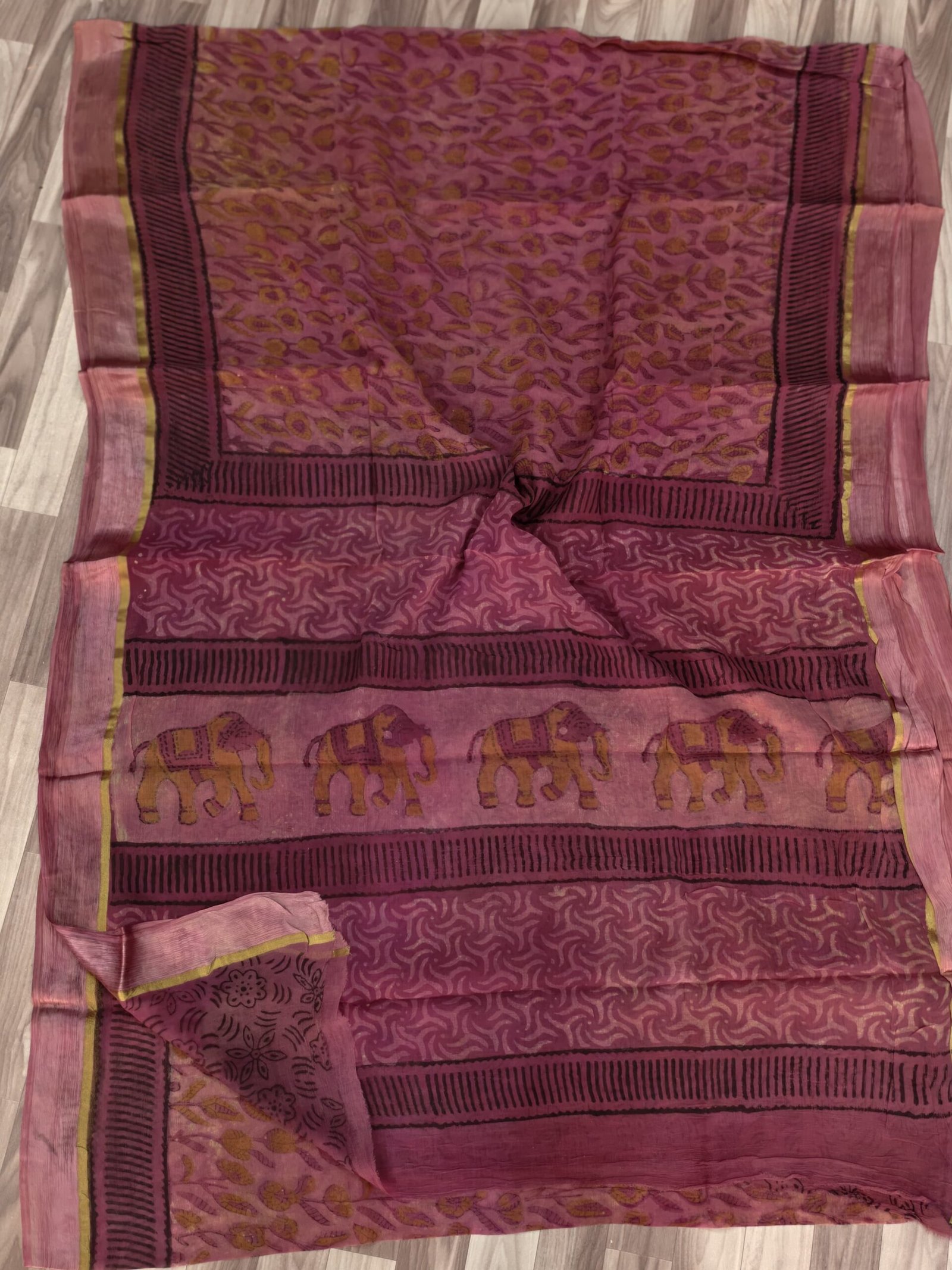 Rosy Finch Bagru Made Chiffon Saree – Hand Block Print