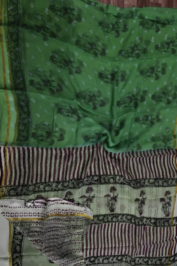 Forest Green Bagru Crafted Chiffon Saree – Block Print