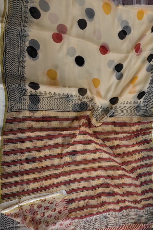 Grey Olive Chiffon Saree – Hand Block Bagru Print