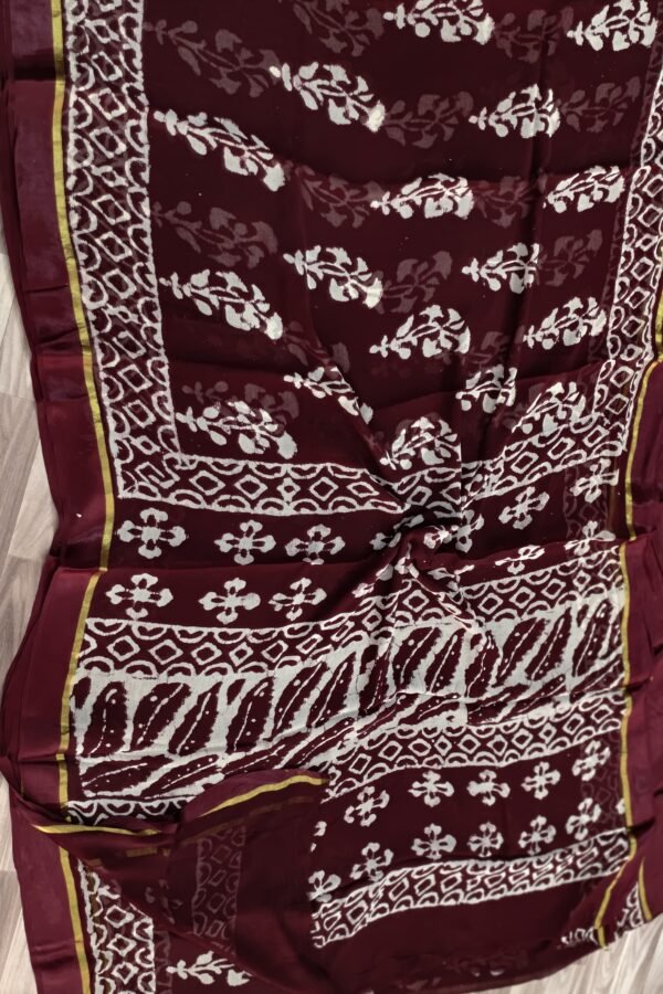 Seal Brown Bagru Made Chiffon Saree – Hand Block Print