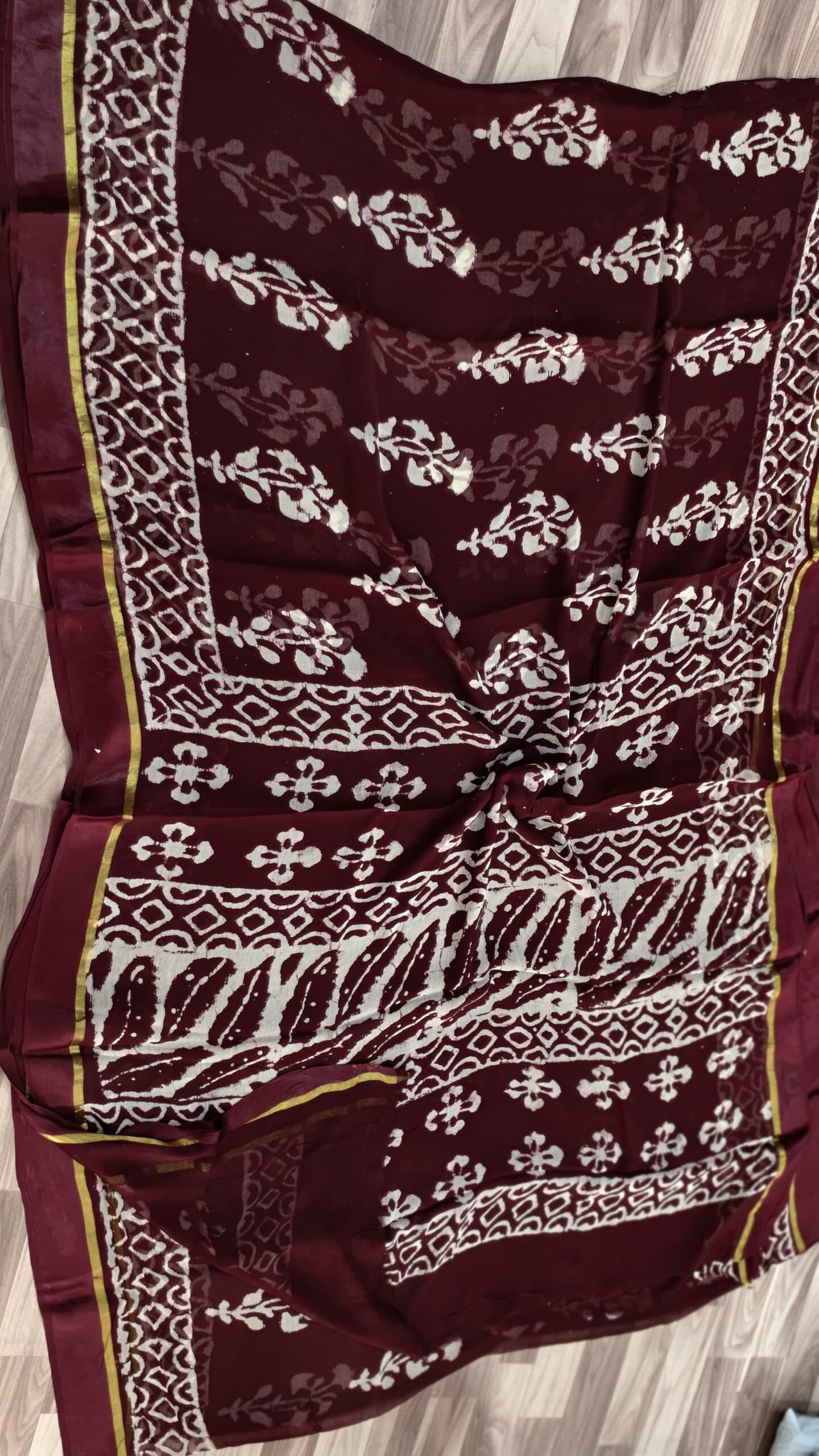 Seal Brown Bagru Made Chiffon Saree – Hand Block Print