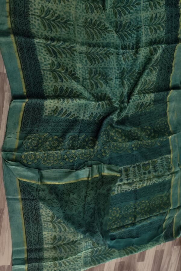 Gable Green Handcrafted Bagru Print Chiffon Saree