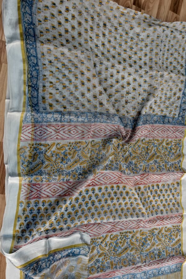 Hit grey Chiffon Saree Bagru Hand Block Craft