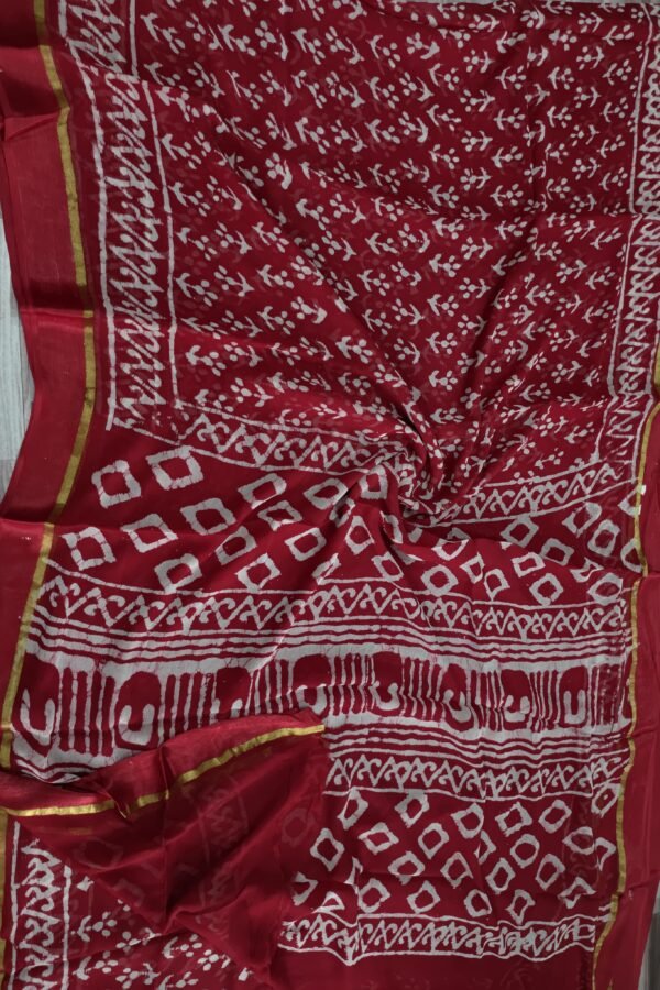 Cherrywood Hand Block Bagru Chiffon Saree