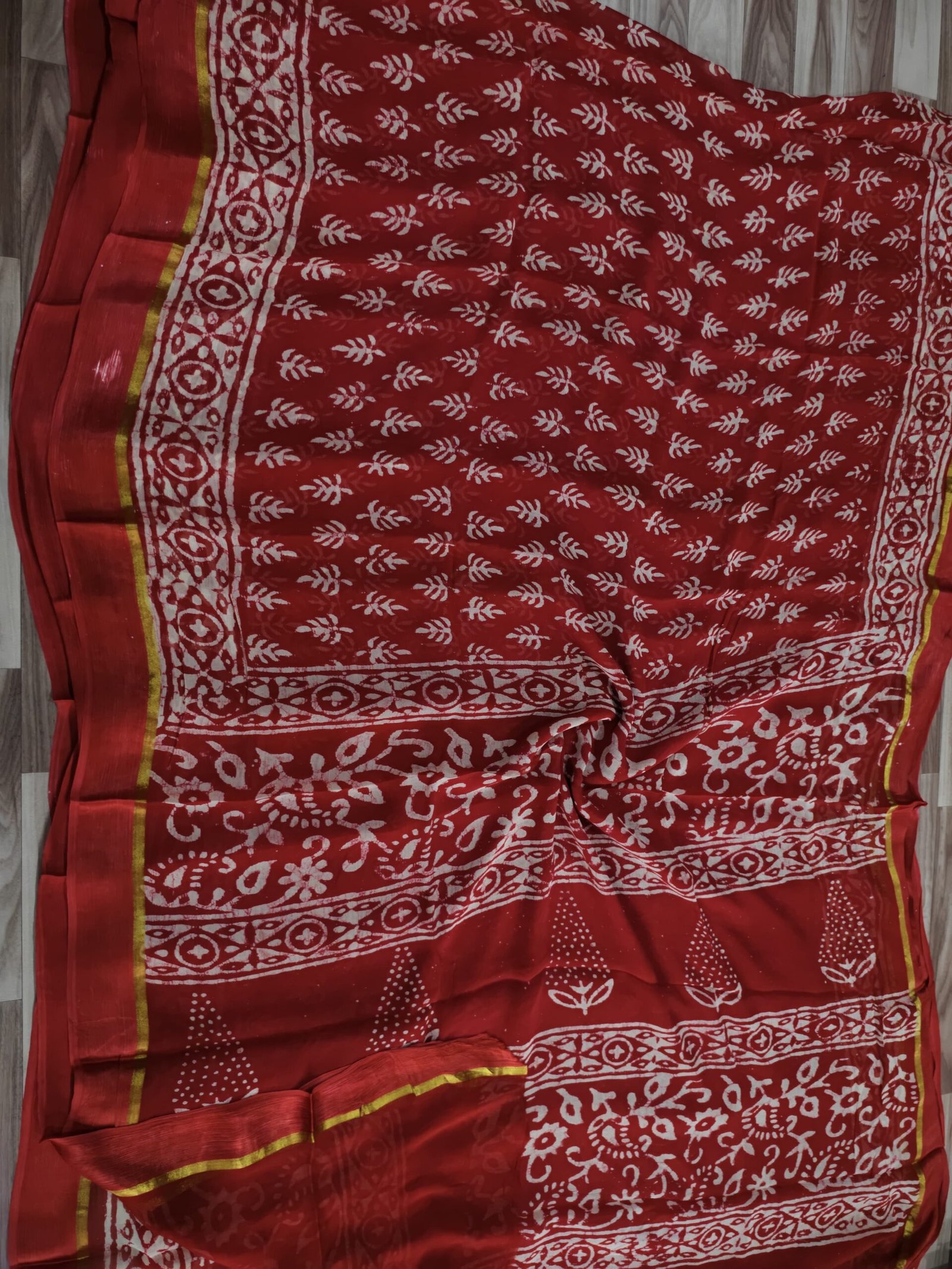 Redwood Chiffon Saree Bagru Block Printed