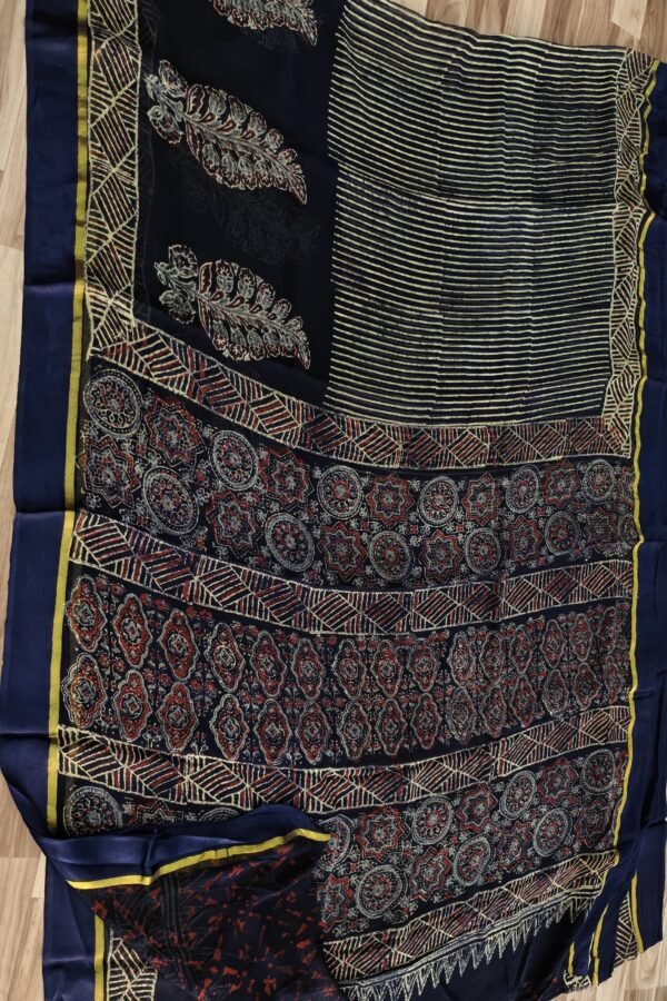 Woodsmoke Hand Printed Chiffon Saree – Bagru Craft