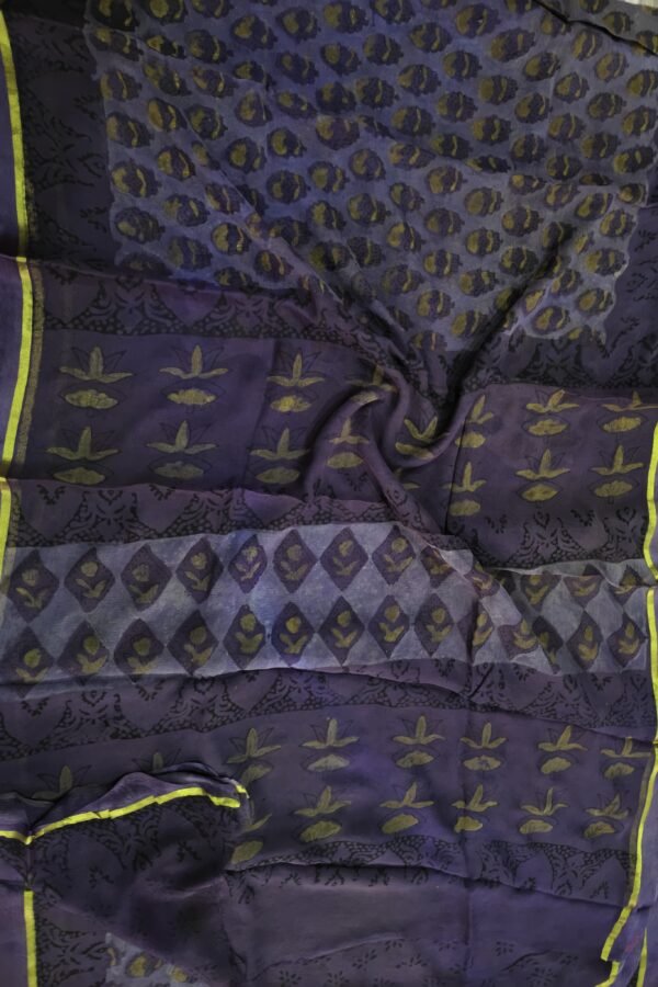 Mulled Wine Chiffon Saree – Bagru Hand Printed Craft