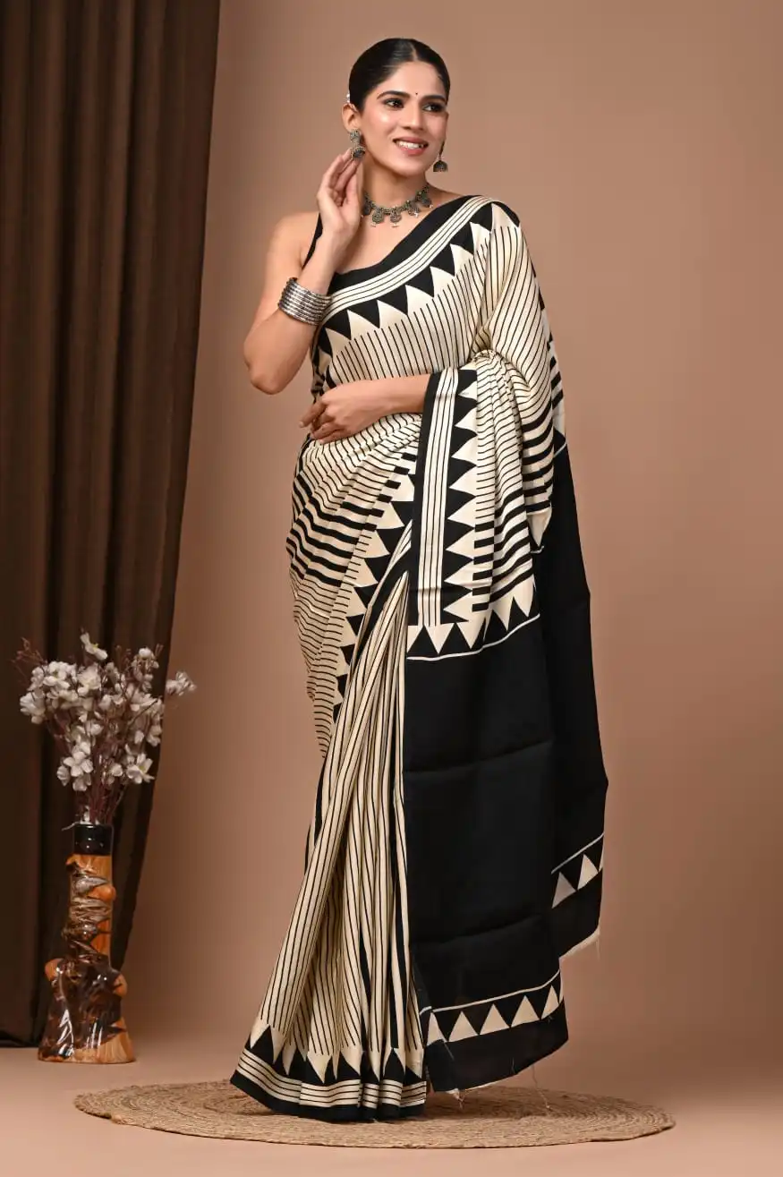 Modal Silk hand block printed saree